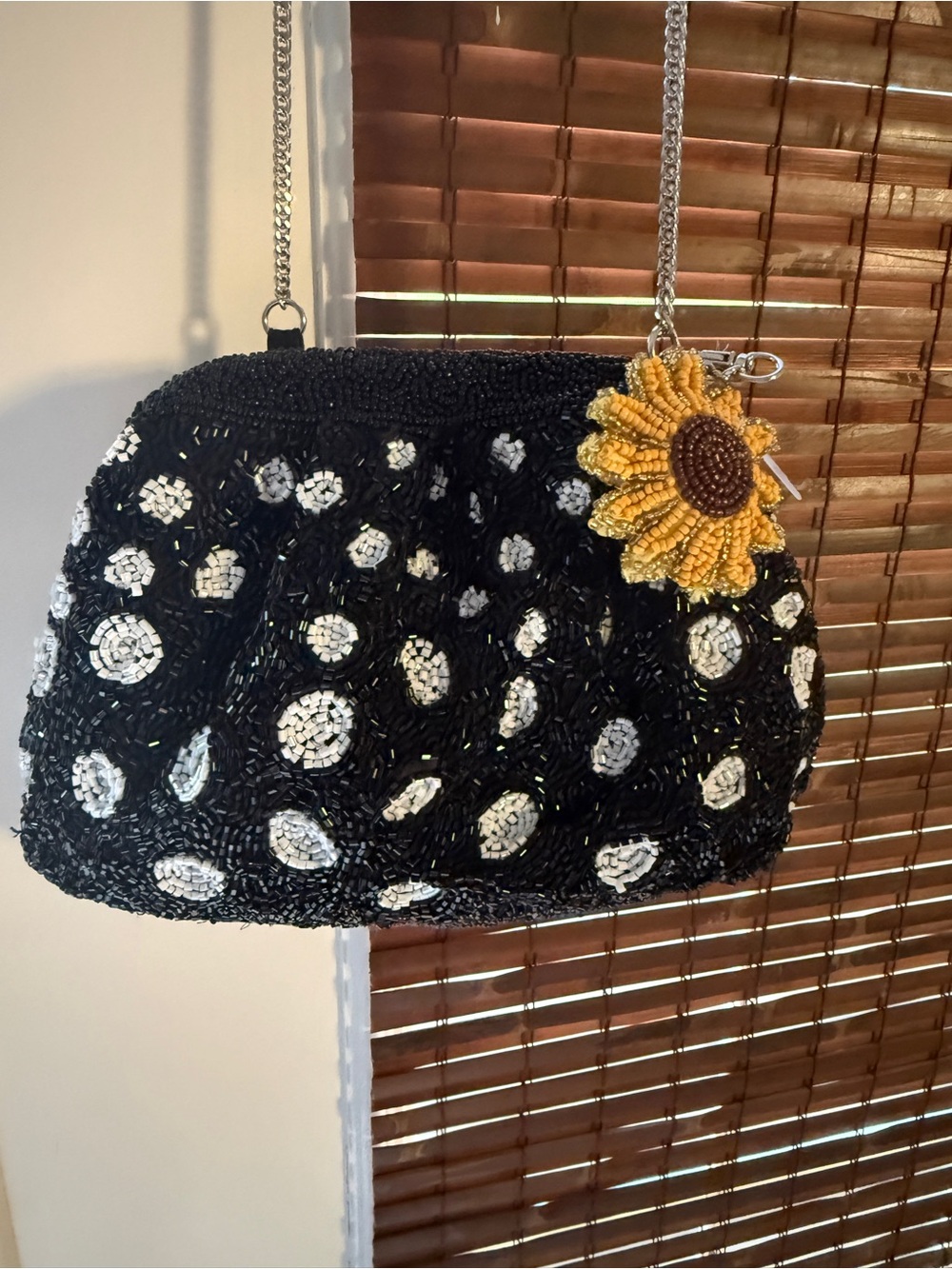 From India to You polka dot Beaded Polka Dot Shoulder BagSunflower Charm, nwt 🌻